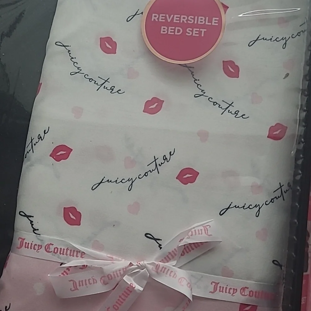 Juicy Couture Pink and Black Reversible Comforter Set - Queen